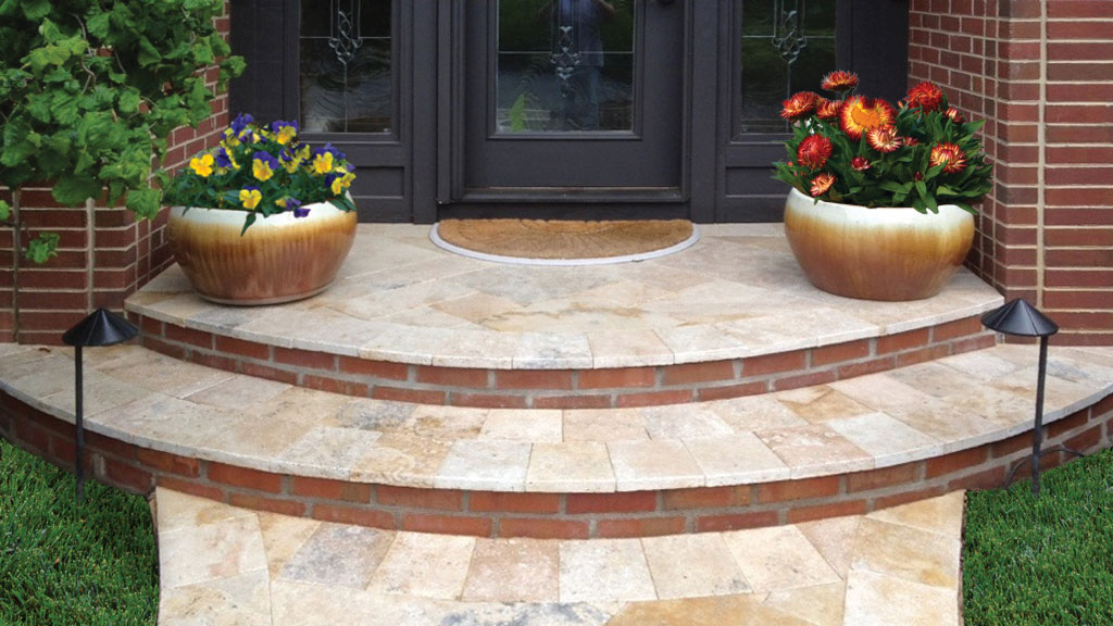 kalahari travertine home entryway with stairs