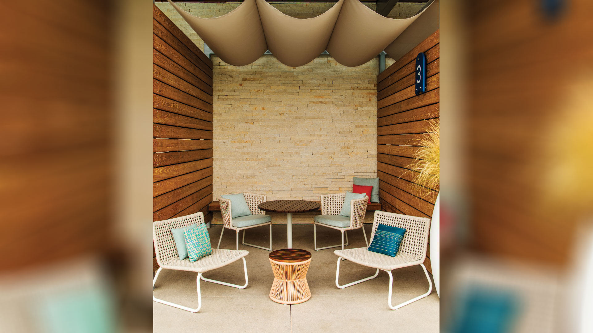 Camilla Neo Ledge: Split thin veneer installed on a outdoor entertainment area wall