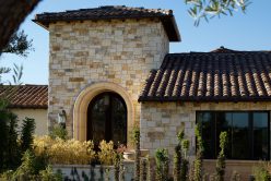 entrance to home with Cottage Cream Traditional thin veneer installed on exterior walls